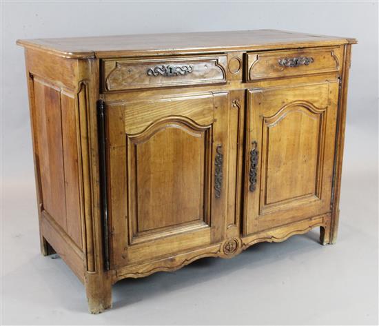 An 18th century French provincial walnut side cabinet, W.4ft 4in. D.2ft 2in. H.3ft 3in.